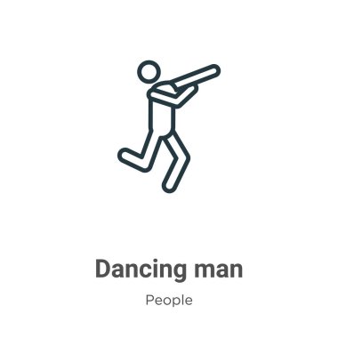 Dans eden adamın ana hatları vektör ikonu. İnce çizgi siyah dans eden adam simgesi, düz vektör basit element illüstrasyonu düzenlenebilir insan kavramından beyaz arkaplanda izole edilmiş vuruş