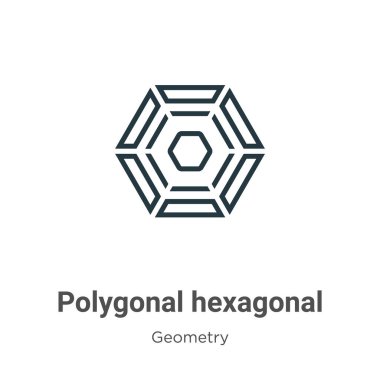 Çokgen altıgen çizgili vektör ikonu. İnce çizgi siyah çokgen altıgen simge, düz vektör basit element gösterimi düzenlenebilir geometri kavramından izole edilmiş beyaz arkaplan üzerinde vuruş