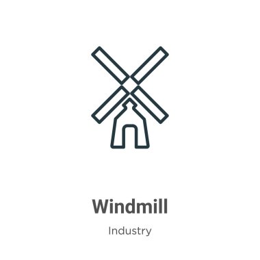 Yel değirmeni çizgisi vektör simgesi. İnce çizgi siyah yel değirmeni ikonu, düz vektör basit element illüstrasyonu düzenlenebilir endüstri kavramından beyaz zemin üzerinde izole edilmiş vuruş