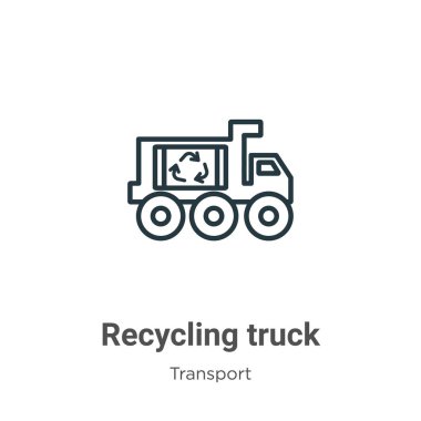 Kamyon ana hatları vektör simgesi geri dönüşümü. İnce çizgi siyah geri dönüşüm kamyonu simgesi, düz vektör basit element çizimi, düzenlenebilir taşıma konseptinden izole edilmiş beyaz arka plan vuruşu