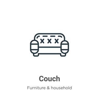 Koltuk taslağı vektör simgesi. İnce çizgi siyah kanepe ikonu, düz vektör basit element illüstrasyonu düzenlenebilir mobilya ve ev konsepti beyaz arka planda izole vuruş