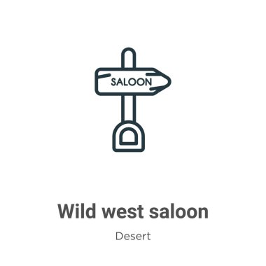 Vahşi batı barının ana hatları vektör simgesi. İnce çizgi, vahşi batı bar ikonu, düz vektör basit element çizimi, düzenlenebilir çöl kavramından, beyaz arka planda izole edilmiş vuruş.