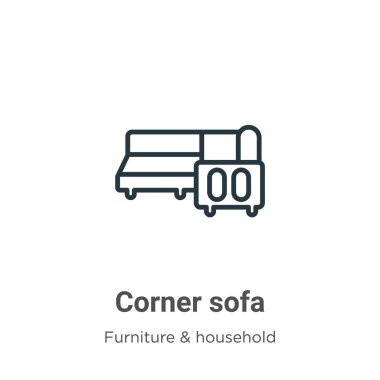 Corner sofa outline vector icon. Thin line black corner sofa icon, flat vector simple element illustration from editable furniture and household concept isolated stroke on white background clipart
