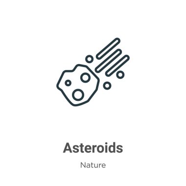 Göktaşları vektör simgesini çizer. İnce çizgi siyah asteroit simgesi, düz vektör basit element çizimi, düzenlenebilir doğa kavramından izole edilmiş beyaz arkaplan vuruşu