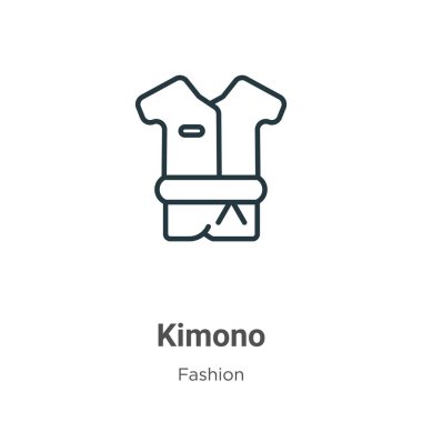 Kimono ana hatları vektör simgesi. İnce çizgi siyah kimono simgesi, düz vektör basit element illüstrasyonu düzenlenebilir moda kavramından beyaz arkaplanda izole edilmiş vuruş
