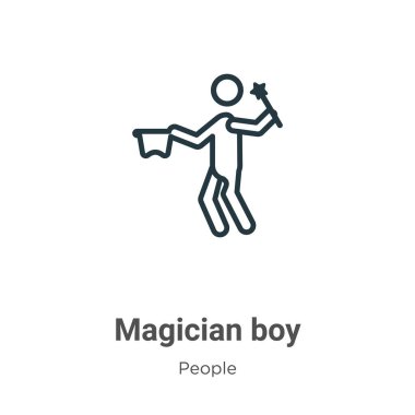 Sihirbaz çocuk ana hatları vektör ikonu. İnce çizgi siyah sihirbaz çocuk ikonu, düz vektör basit element illüstrasyonu düzenlenebilir insan kavramından beyaz arka planda izole edilmiş felç