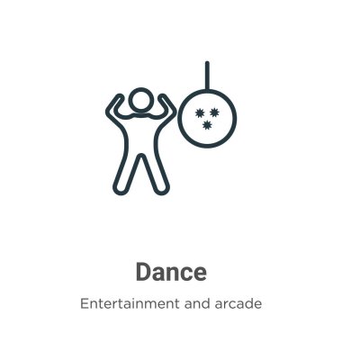 Taslak vektör simgesini dans ettir. İnce çizgi siyah dans ikonu, düz vektör basit element illüstrasyonu düzenlenebilir eğlence ve oyun konsepti beyaz arkaplanda izole vuruş