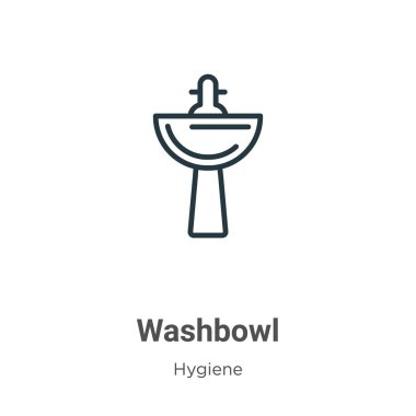 Washbowl taslak vektör simgesi. İnce çizgi siyah lavabo simgesi, düz vektör basit element illüstrasyonu düzenlenebilir hijyen kavramından beyaz arka planda izole edilmiş felç