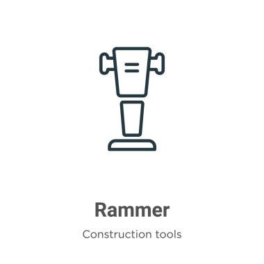 Rammer ana hatlı vektör simgesi. İnce çizgi siyah rammer simgesi, düz vektör basit element çizimi düzenlenebilir yapı konseptinden izole edilmiş beyaz arkaplan vuruşu