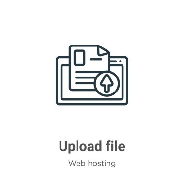 Dosya özet vektör simgesini yükle. İnce çizgi siyah gönderme dosya simgesi, düz vektör basit element gösterimi düzenlenebilir ağ sunucu kavramından beyaz arkaplanda izole edilmiş vuruş