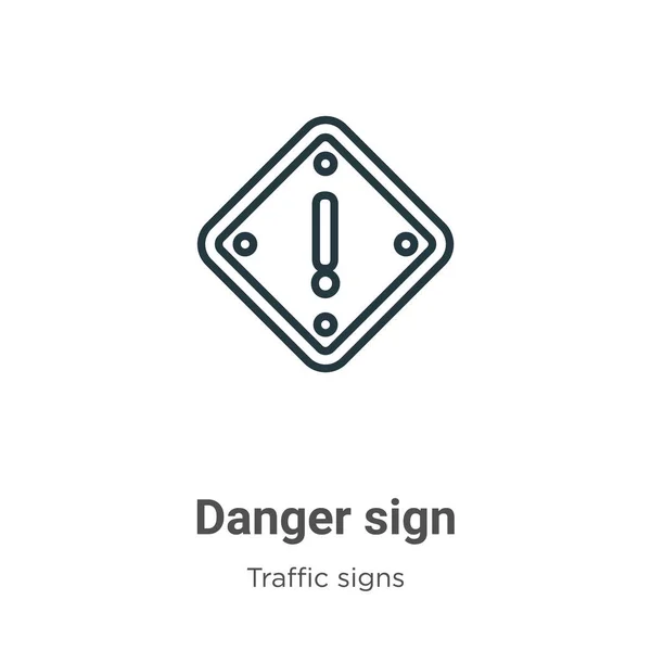 Danger Signe Contour Vectoriel Icône Ligne Mince Icône Signe Danger — Image vectorielle