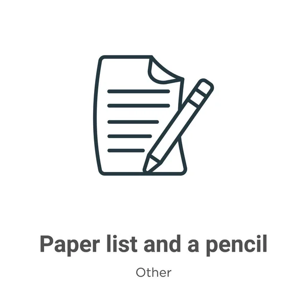Liste Papier Icône Vectorielle Contour Crayon Thin Line Black Paper — Image vectorielle