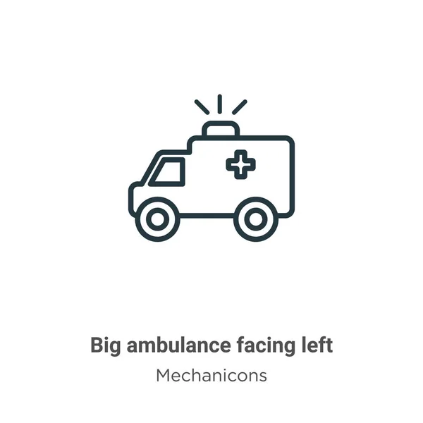 Big Ambulance Facing Left Outline Vector Icon Thin Line Black — Stock Vector