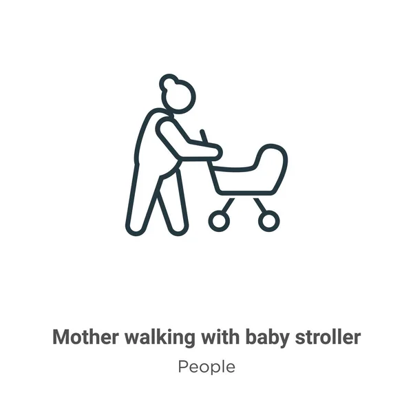 Mother walking with baby stroller outline vector icon. Thin line black mother walking with baby stroller icon, flat vector simple element illustration from editable people concept isolated stroke on