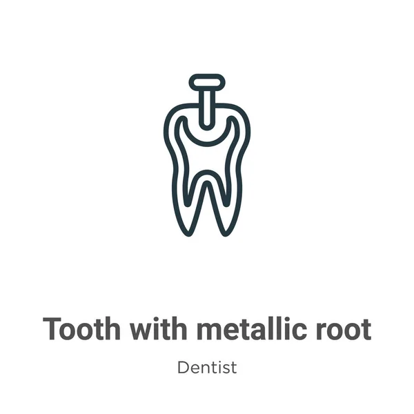 Ząb Metaliczną Ikoną Wektora Korzenia Cienki Czarny Ząb Metaliczną Ikoną — Wektor stockowy