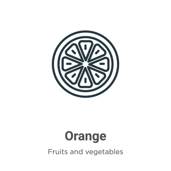 オレンジ色のアウトラインベクトルアイコン 薄いライン黒オレンジ色のアイコン フラットベクトルシンプルな要素イラストから編集可能な果物のコンセプト白の背景に孤立ストローク — ストックベクタ