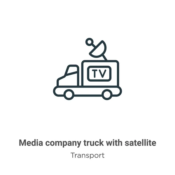 Media company truck with satellite outline vector icon. Thin line black media company truck with satellite icon, flat vector simple element illustration from editable transport concept isolated stroke