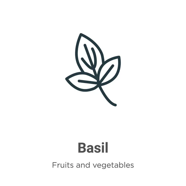 Basil ana hat vektör simgesi. İnce çizgi siyah fesleğen simgesi, düz vektör basit element illüstrasyonu düzenlenebilir meyve ve sebze kavramından beyaz arka planda izole edilmiş felç