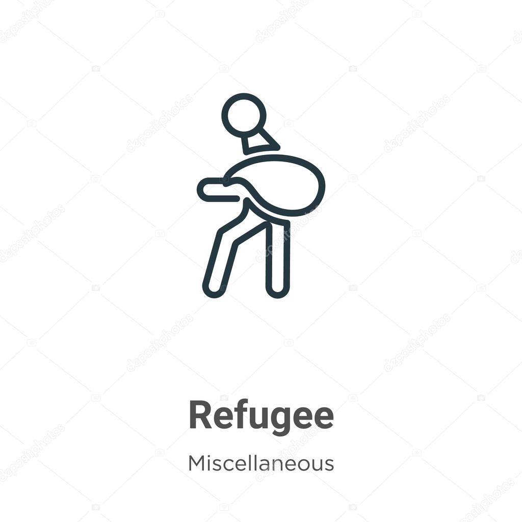 Refugee outline vector icon. Thin line black refugee icon, flat vector simple element illustration from editable miscellaneous concept isolated stroke on white background