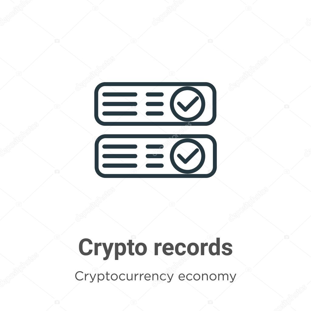 Crypto records outline vector icon. Thin line black crypto records icon, flat vector simple element illustration from editable cryptocurrency economy and finance concept isolated stroke on white
