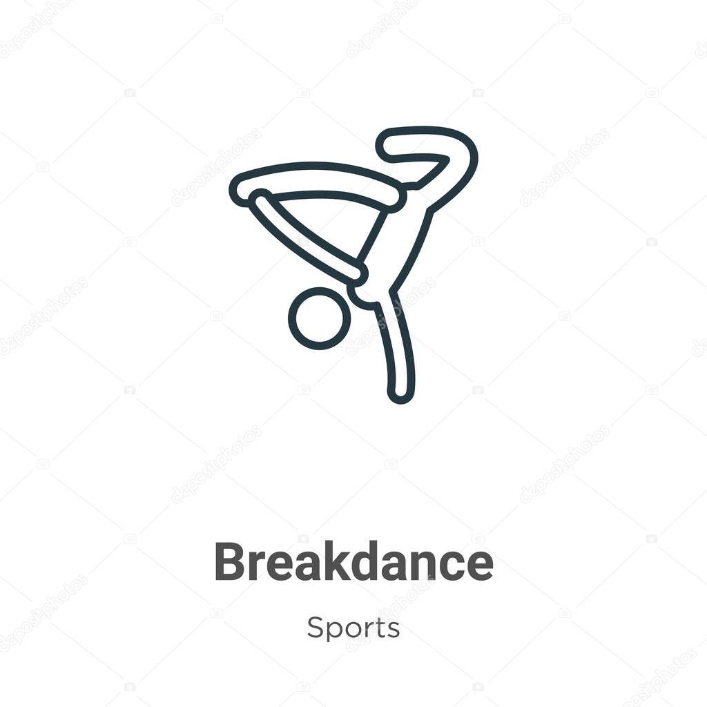 Breakdance outline vector icon. Thin line black breakdance icon, flat vector simple element illustration from editable sports concept isolated stroke on white background