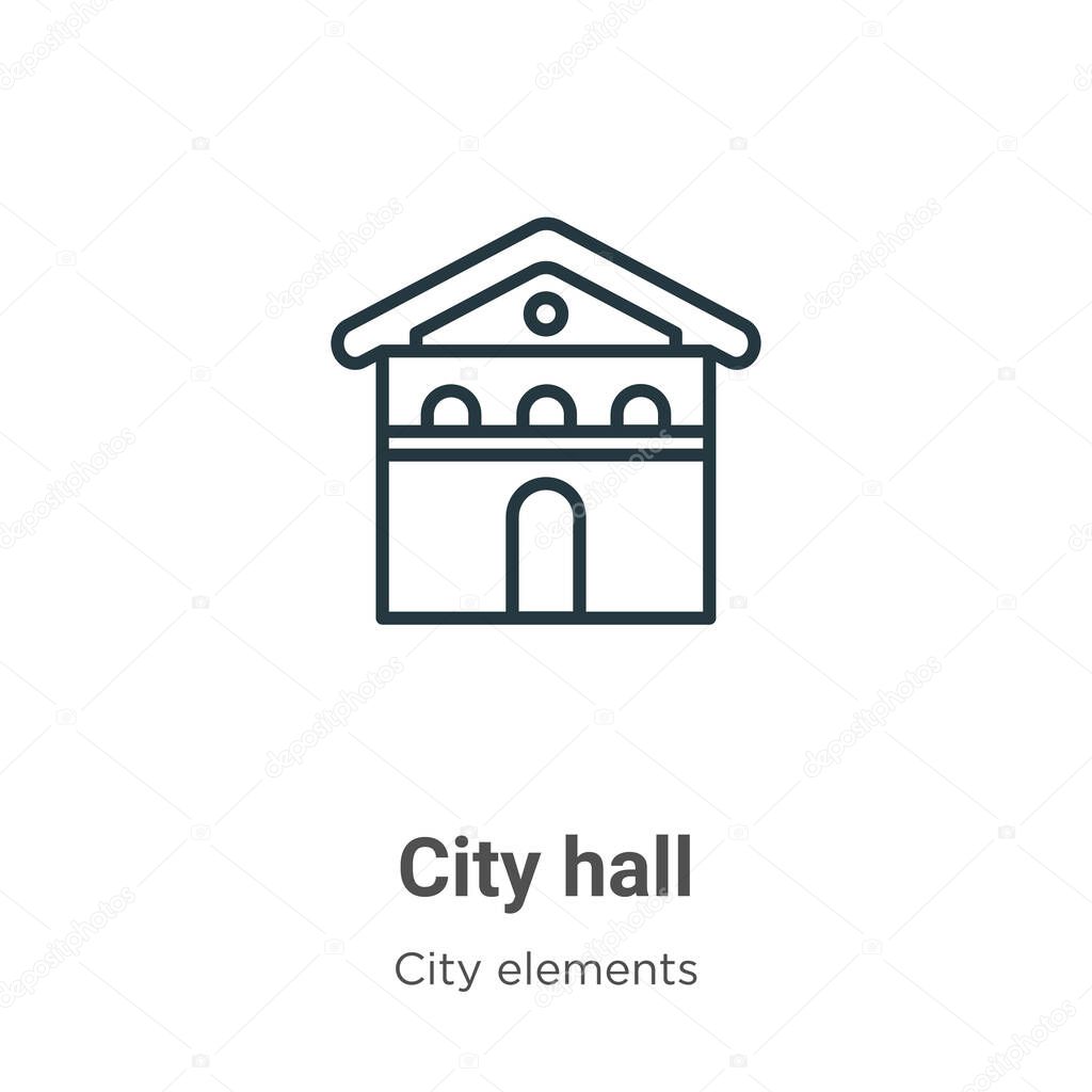 City hall outline vector icon. Thin line black city hall icon, flat vector simple element illustration from editable city elements concept isolated stroke on white background