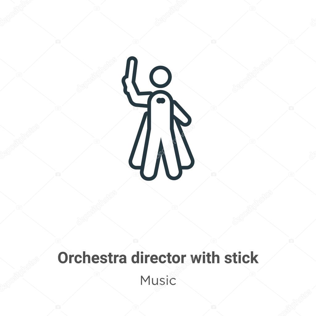 Orchestra director with stick outline vector icon. Thin line black orchestra director with stick icon, flat vector simple element illustration from editable music concept isolated stroke on white