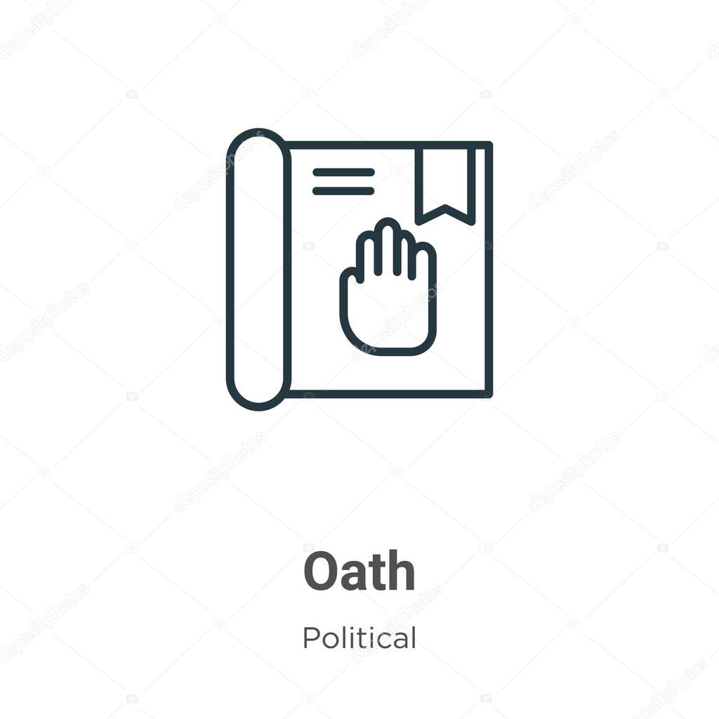 Oath outline vector icon. Thin line black oath icon, flat vector simple element illustration from editable political concept isolated stroke on white background