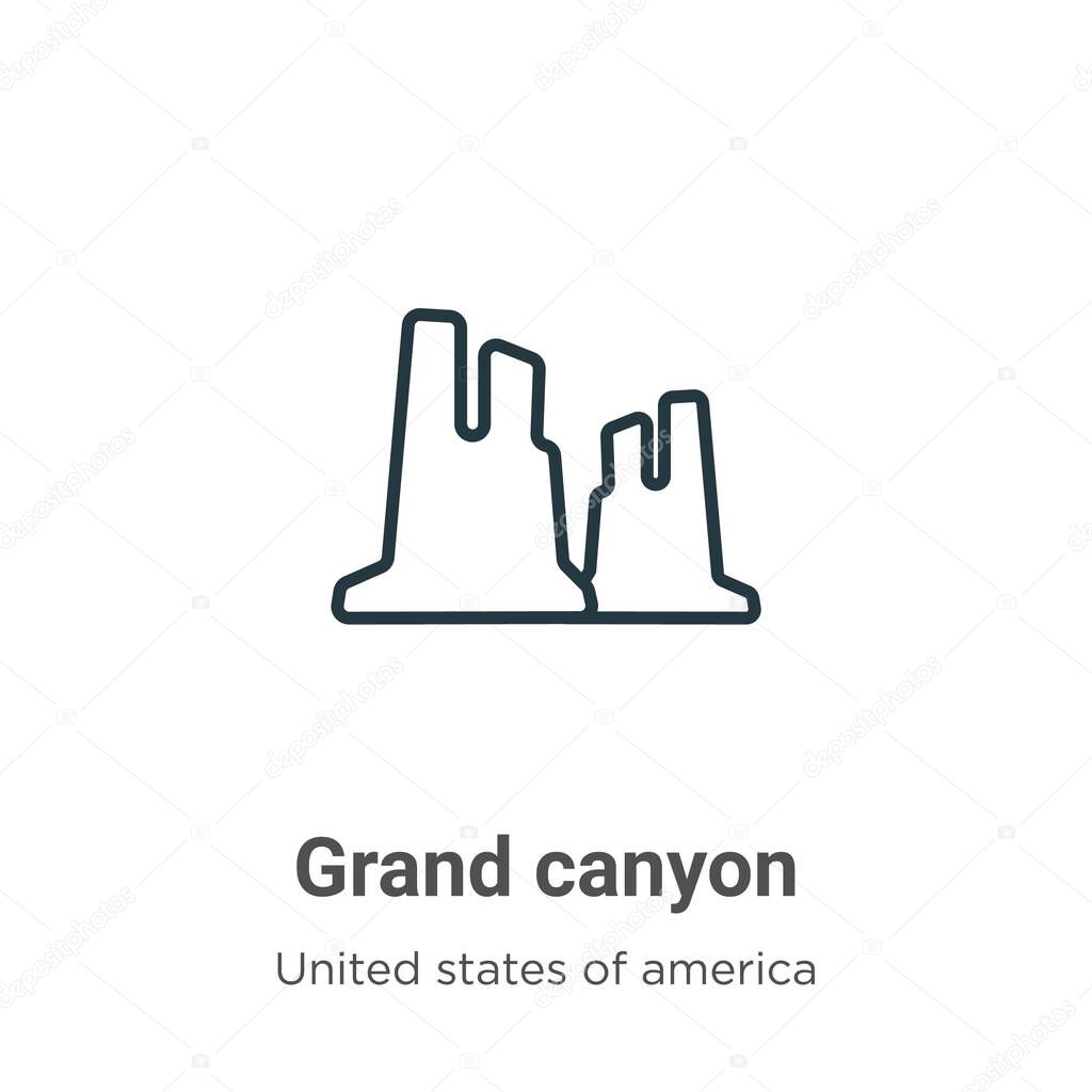 Grand canyon outline vector icon. Thin line black grand canyon icon, flat vector simple element illustration from editable united states concept isolated stroke on white background