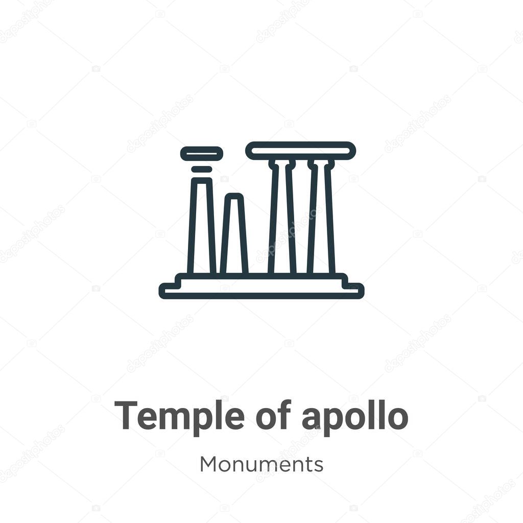Temple of apollo outline vector icon. Thin line black temple of apollo icon, flat vector simple element illustration from editable monuments concept isolated stroke on white background