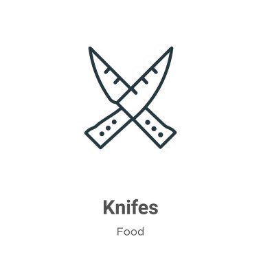Bıçaklar ana hat vektör simgesi. İnce çizgi siyah bıçak simgesi, düz vektör basit element çizimi, düzenlenebilir gıda konseptinden beyaz zemin üzerinde izole edilmiş felç