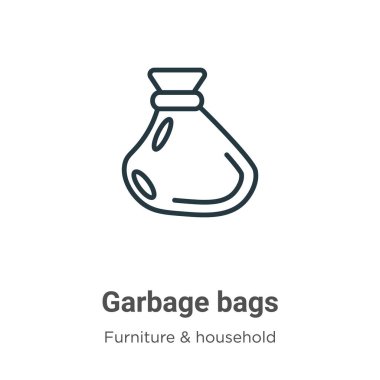 Çöp torbaları vektör simgesini belirler. İnce çizgi siyah çöp torbası ikonu, düz vektör basit element çizimi düzenlenebilir mobilya ve ev konsepti beyaz arka planda izole felç