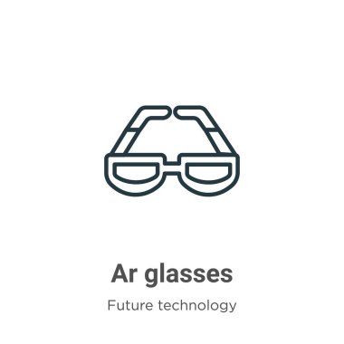 Gözlük taslak vektör simgesi. İnce çizgi siyah ar gözlük simgesi, düz vektör basit element illüstrasyonu düzenlenebilir gelecekteki teknoloji kavramından beyaz arkaplanda izole edilmiş vuruş