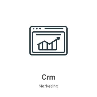 Crm ana hat vektör simgesi. İnce çizgi siyah crm simgesi, düz vektör basit element çizimi düzenlenebilir pazarlama konseptinden izole edilmiş beyaz arkaplan vuruşu