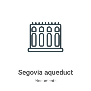 Segovia su kemeri ana hat vektör simgesi. İnce çizgi siyah segovia su kemeri simgesi, düz vektör basit element çizimi düzenlenebilir anıtlar konseptinden izole edilmiş beyaz arkaplan vuruşu