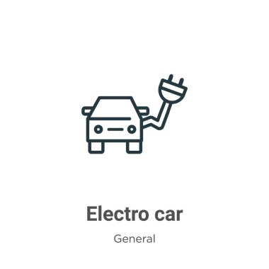 Elektro araba taslak vektör simgesi. İnce çizgi siyah elektro araba simgesi, düz vektör basit element çizimi, düzenlenebilir genel konseptten izole edilmiş beyaz arka plan vuruşu
