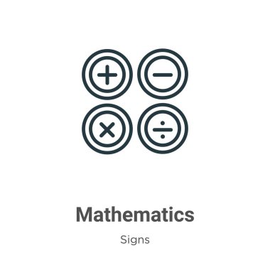 Matematik ana hatları vektör simgesi. İnce çizgi siyah matematik simgesi, düz vektör basit element çizimi düzenlenebilir işaretler kavramından izole edilmiş beyaz arkaplan vuruşu