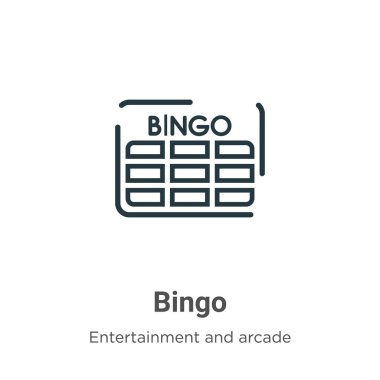 Bingo ana hatlı vektör simgesi. İnce çizgi siyah bingo simgesi, düz vektör basit element çizimi düzenlenebilir eğlence ve oyun konsepti beyaz arkaplan üzerinde izole vuruş