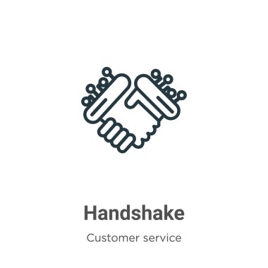 El sıkışma taslak vektör simgesi. İnce çizgi siyah tokalaşma simgesi, düz vektör basit element çizimi düzenlenebilir müşteri hizmeti kavramından beyaz arkaplanda izole edilmiş vuruş