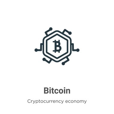 Bitcoin ana hat vektör simgesi. İnce çizgi siyah bitcoin simgesi, düz vektör basit element çizimi düzenlenebilir engelleme zinciri kavramından beyaz arkaplanda izole edilmiş vuruş