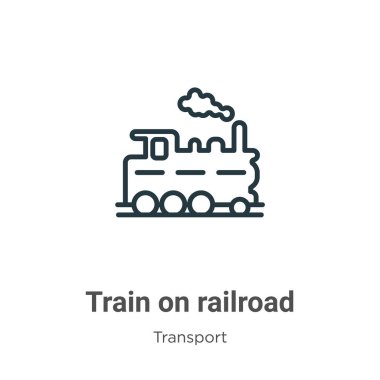 Demiryolu ana hatları vektör simgesi üzerinde tren. Demiryolu simgesindeki ince çizgi siyah tren, düz vektör basit element çizimi, düzenlenebilir ulaşım konseptinden beyaz zemin üzerinde izole edilmiş felç