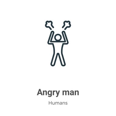 Kızgın adam vektör ikonunu çiziyor. İnce çizgi siyah adam simgesi, düz vektör basit element illüstrasyonu düzenlenebilir insan kavramından beyaz arkaplanda izole edilmiş felç