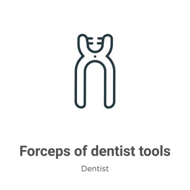 Diş aletlerinin forsepsleri vektör simgesini belirler. Dişçi araçlarının ince çizgi siyah forseps simgesi, düz vektör basit element illüstrasyonu düzenlenebilir dişçi kavramından beyaz arkaplan üzerinde izole felç