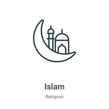 İslam vektör simgesini özetliyor. İnce çizgi siyah islam simgesi, düz vektör basit element illüstrasyonu düzenlenebilir din kavramından beyaz arkaplanda izole edilmiş vuruş