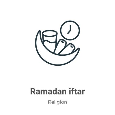 Ramazan iftarı vektör simgesini belirler. İnce çizgi siyah ramazan iftar simgesi, düz vektör basit element çizimi, düzenlenebilir din kavramından beyaz arkaplanda izole edilmiş felç