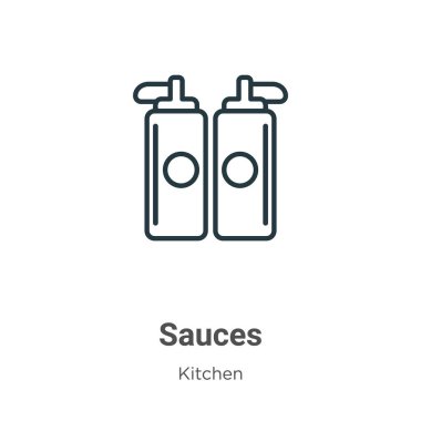 Sos ana hatlı vektör simgesi. İnce çizgi siyah sos simgesi, düz vektör basit element çizimi düzenlenebilir mutfak konseptinden beyaz arkaplanda izole edilmiş felç