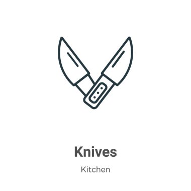 Knives ana hat vektör simgesi. İnce çizgi siyah bıçak ikonu, düz vektör basit element çizimi düzenlenebilir mutfak konseptinden beyaz arka planda izole edilmiş felç
