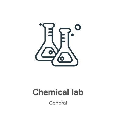Kimyasal laboratuvar ana hatları vektör ikonu. İnce çizgi siyah kimya laboratuvar simgesi, düz vektör basit element çizimi, düzenlenebilir genel kavramdan izole edilmiş beyaz arka plan vuruşu.