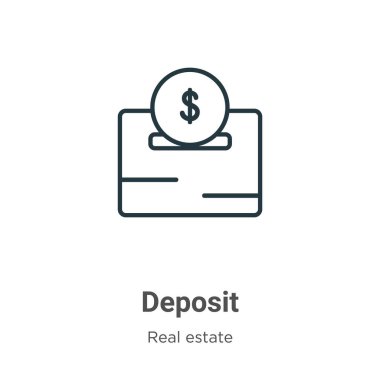 Taslak vektör simgesini yatır. İnce çizgi siyah depozito simgesi, düz vektör basit element illüstrasyonu düzenlenebilir emlak kavramından beyaz arka planda izole edilmiş vuruş