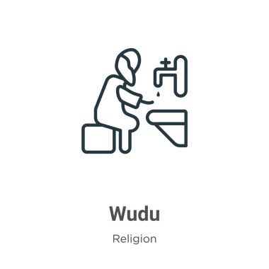 Wudu ana hat vektör simgesi. İnce çizgi siyah wudu simgesi, düz vektör basit element illüstrasyonu düzenlenebilir din kavramından beyaz arkaplanda izole edilmiş vuruş